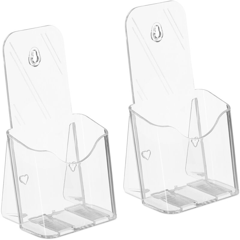 Relaxdays Set of 2 Flyer Holders, DIN Long, 1 Slot, Stand & Hang, Acrylic, Wall Display, 20x11x8.5 cm, Transparent