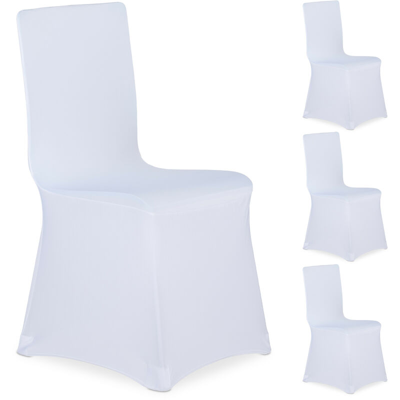 Relaxdays Chair Cover, Set Of 4, Universal, Stretchy, Event Decor, Wedding, Celebration, Fabric, White