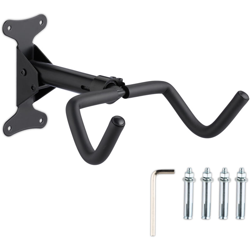 Relaxdays Bike Wall Mount, Folding, 50 Kg, Space-saving Suspension, Home & Garage, Bicycle Holder, 18x27.5x33 Cm, Black