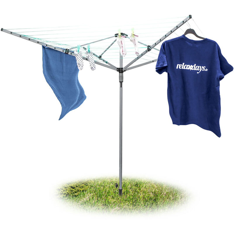 Foldable Clothes Drying Rack Clothes Line With Ground Spike 49 m Clothesline with 4 Sides Extra Robust - Relaxdays