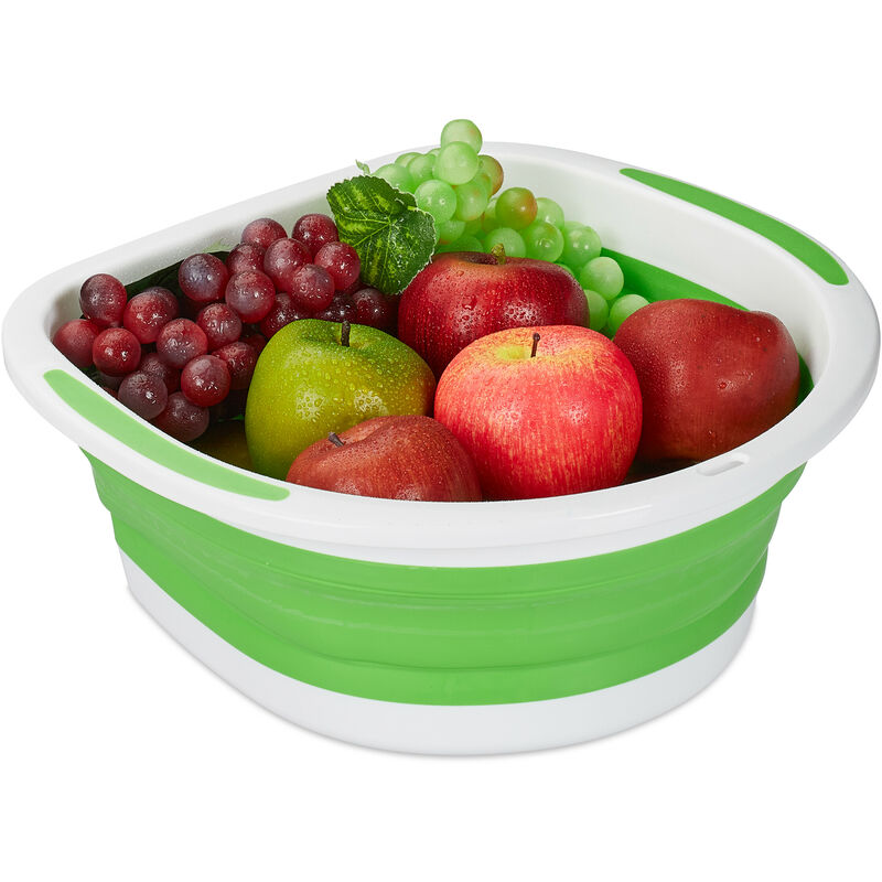 Relaxdays Foldable Strainer, Pasta, Plastic Draining Basket, Dimensions, Hxwxd, 13.5 X 33.5 X 32.5 Cm, Green And White
