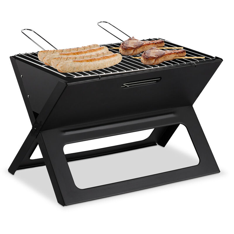 Folding bbq, With Charcoal & Grill Grate, Foldable Picnic & Camping Barbecue, hwd 30x45.5x30 cm, Black - Relaxdays