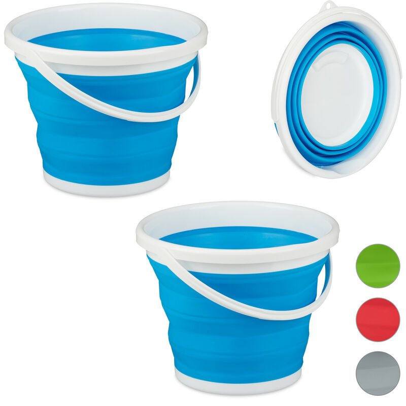 Relaxdays Set of 2 Folding Buckets, 10L Mopping Bin, Collapsible for Car, Camping and Festivals, Blue