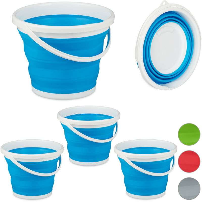 Relaxdays Set of 4 Folding Buckets, 10L Mopping Bin, Collapsible for Car, Camping and Festivals, Blue