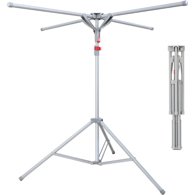 Relaxdays Folding Rotary Clothes Airer, Up To 15 Kg, Height Adjustable, H X D, 100–180 X 125 Cm, Grey