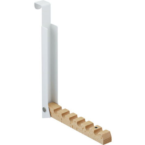 Relaxdays Folding Hook, for Hanging on Doors, Holds up to 6 Coat Hangers, Metal & Wood, for 2 cm Door Thickness, White