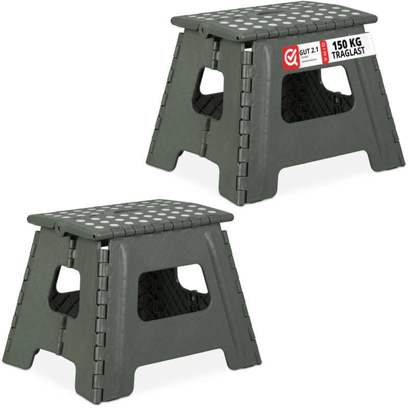Set Of 2 Relaxdays Folding Stools L, Portable, Step Stool, Kids Bathroom Stool Up To 120 Kg, Plastic, 32.5cm, Light Grey