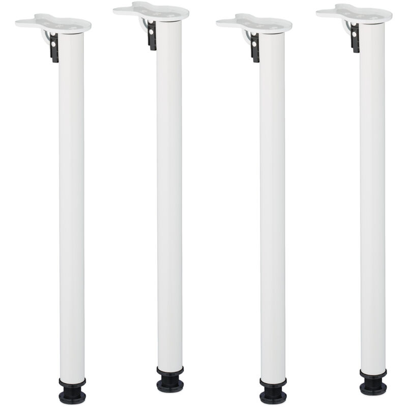Relaxdays - Table Legs, Set of 4, Folding, HxD 71 x 5 cm, Desk & Stool, Sturdy Iron, Collapsible Furniture Supports, White