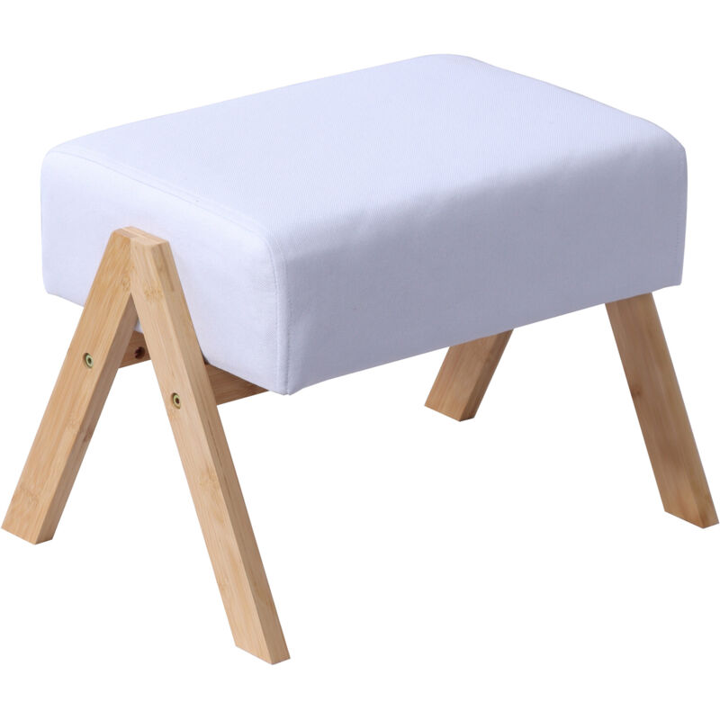 Relaxdays Padded Footstool, Bamboo Legs, H X W X D, 40x30x28cm, Hallway, Living Room, Cream/natural