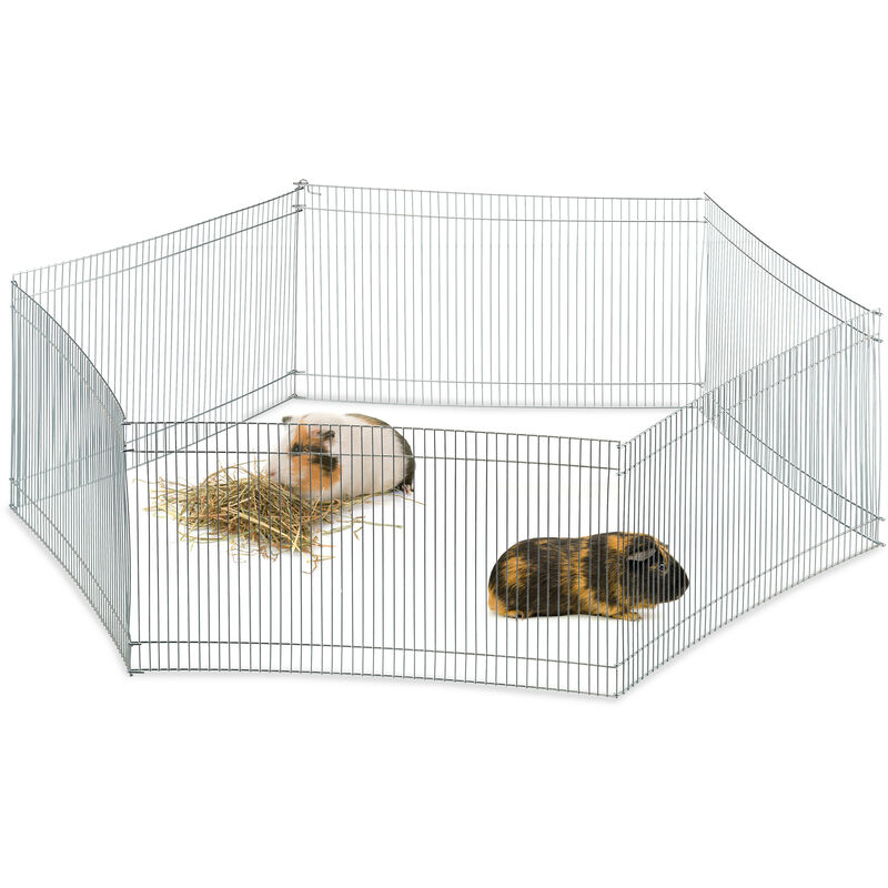 Free Range Pen, 6 Panels, Close-Meshed, Enclosure for Guinea Pigs and More, 27 cm Tall, Silver - Relaxdays