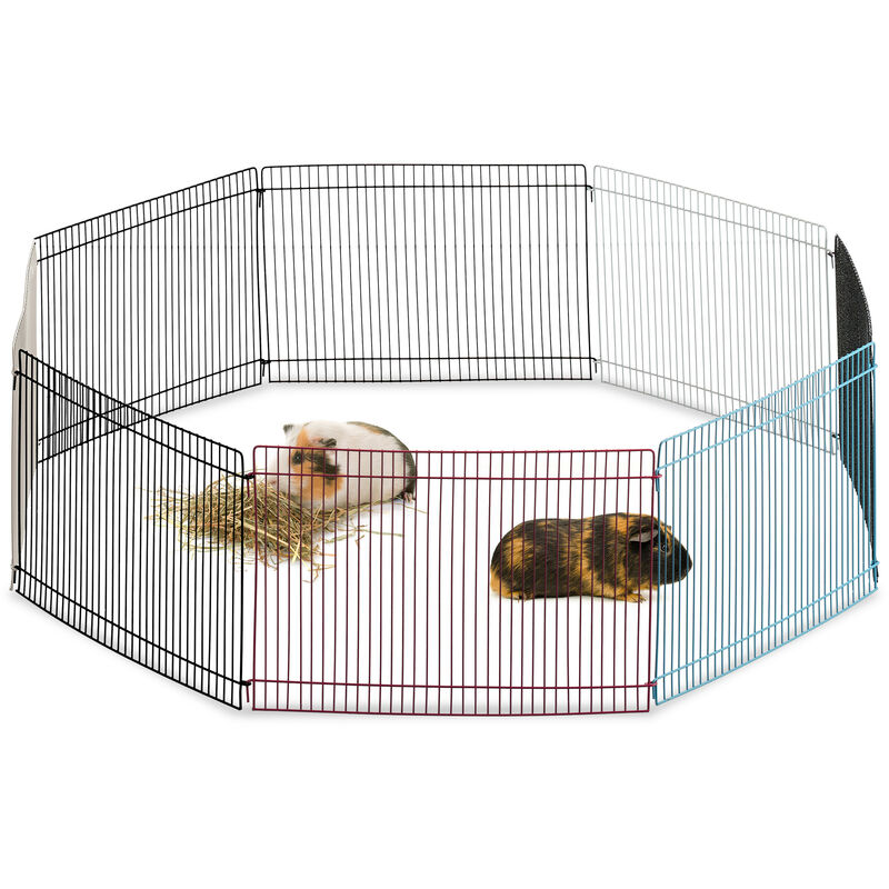 Free Range Pen, 8 Panels, Close-Meshed, Enclosure for Guinea Pigs and More, 24 cm Tall, Multicolour - Relaxdays