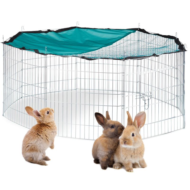 Relaxdays - Free Range Pen with Netting, Outdoor Enclosure for Rodents, Sun Protection, ø 145 cm, Galvanized