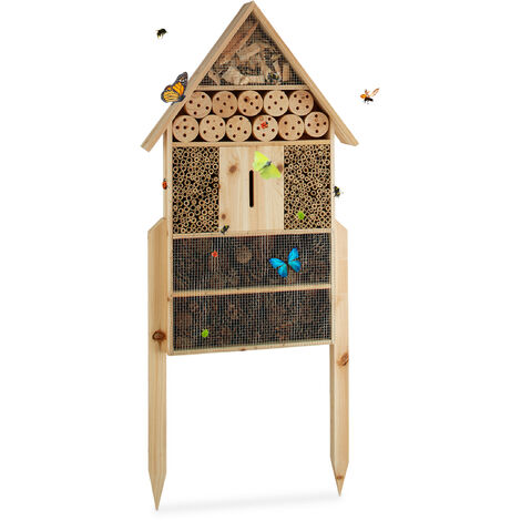 Relaxdays Free-Standing XL Insect Hotel, Nest Help for Bees, Butterflies, Ladybugs, Wood, HxWxD: 79 x 39 x 13 cm, Natural Brown