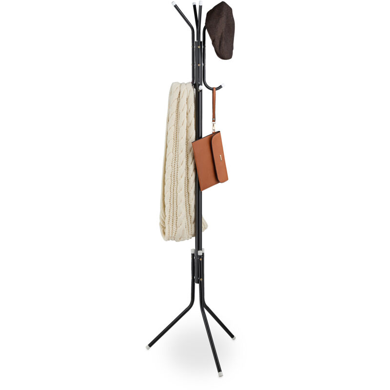 Relaxdays - Coat Stand, With 8 Hooks, Freestanding Hallway Rack For Hats & Jackets, Metal, Hwd, 169 X 40 X 48 Cm, Black