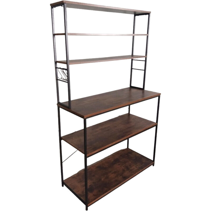 Relaxdays Kitchen Shelf, 6 Shelves With Worktop, Hxwxd 167x100x40 Cm, Open Microwave Rack, Brown/black