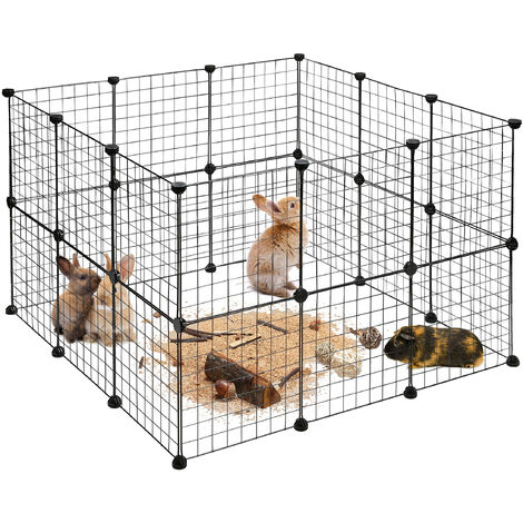 Relaxdays Freilaufgehege, DIY Freigehege für Kleintiere, Erweiterbarer Hasenauslauf, HBT ca. 72 x 110 x 110cm, schwarz