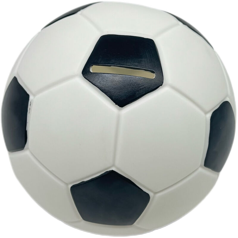 Relaxdays - Fussball Spardose, Ø 15 Cm, Kunstharz Sparbüchse, Drehschloss, Geschenkidee Kinder & Fußballfans, Schwarz/weiß