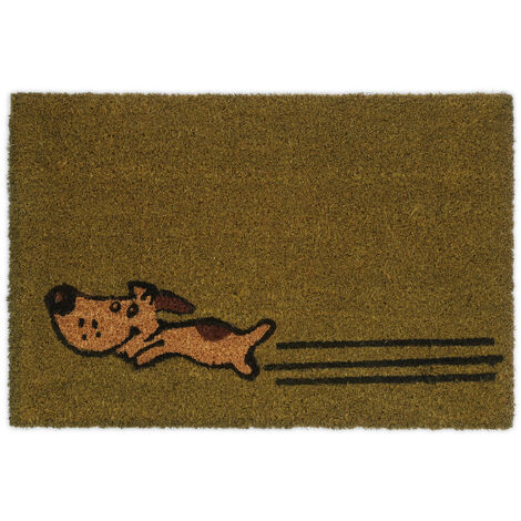 Relaxdays Fußmatte Kokos, 40x60 cm, Schmutzfangmatte Hunde-Motiv, Türvorleger innen & außen, Abtreter Haustür, grün