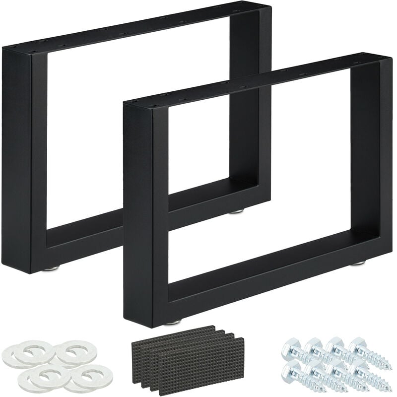 Relaxdays - Table Legs set of 2, WxH: 64x40 cm, Metal Table Legs Desk, Dining Table, Coffee Table, Industrial, Black