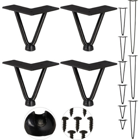 Relaxdays Gambe da Tavolo, Set da 4, 2 Aste, Metallo, Piedi Mobili a Forcella per Sgabello Tavolo Armadio H: 10 cm, Nero