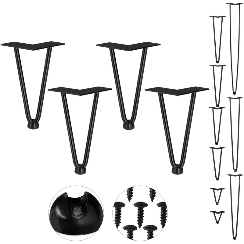 Image of Gambe da Tavolo, Set da 4, 2 Aste, Metallo, Piedi Mobili a Forcella per Sgabello Tavolo Armadio h: 20 cm, Nero - Relaxdays