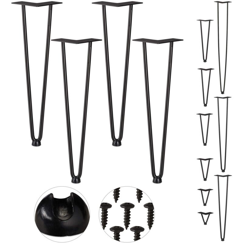 Image of Gambe, Set da 4, 2 Aste, Metallo, Piedi Mobili a Forcella per Sgabello Tavolo Armadio h: 45 cm, Nero, Acciaio, Gomma, pz - Relaxdays