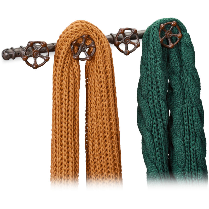 Relaxdays - Garde robe de style industriel, lot de 4, 4 crochets penderie, rustique, HxlxP 6,5 x 46,5 x 6 cm, marron