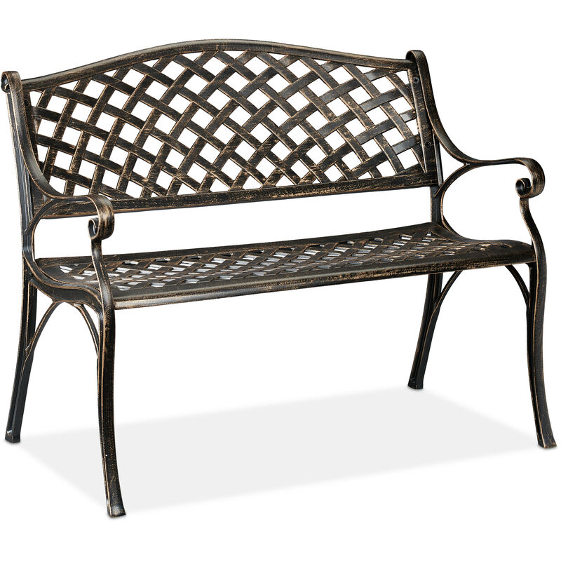 Relaxdays - garden bench, 2 seater, terrace & patio, antique-looking design, aluminium, weatherproof, black-bronze