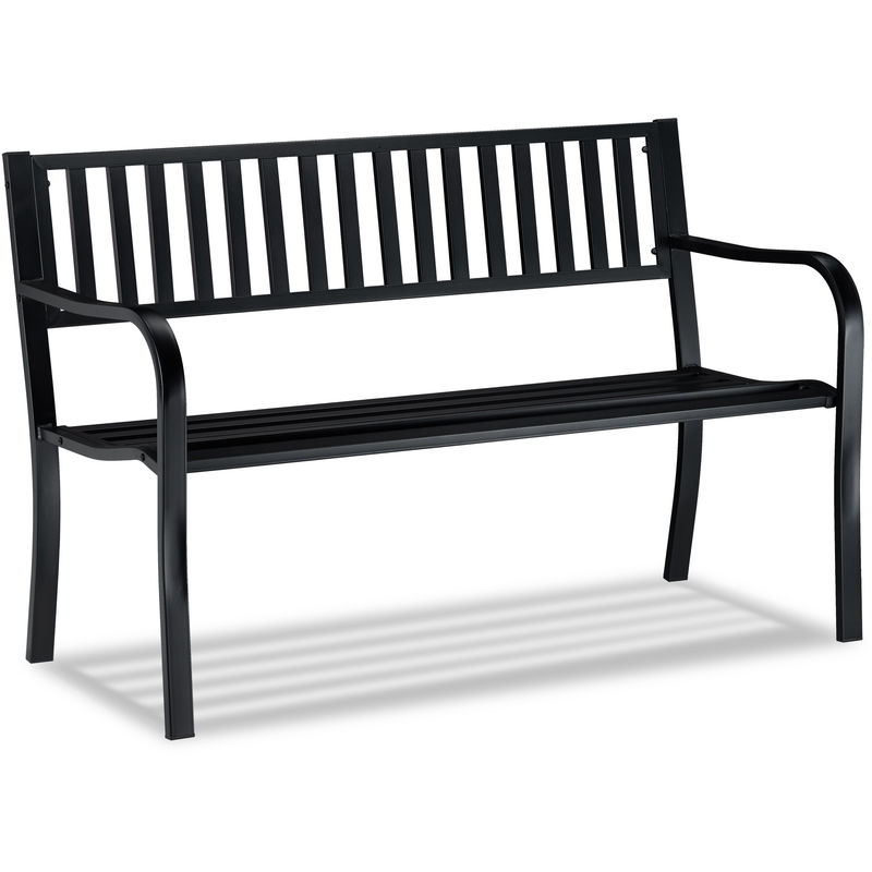 Relaxdays - Garden Bench, Comfortable 2 Seater, Weatherproof Metal bank, For Patio, Balcony, etc, HWD 82 x 127.5 x 59.5 cm, Black