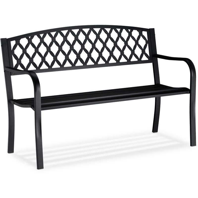 Relaxdays - Garden Bench, Comfortable 2 Seater, Wicker Look, For Patio, Balcony, etc, HWD 86.5 x 127.5 x 58.5 cm, Black