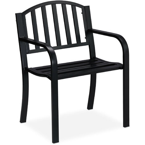 Relaxdays Garden Chair, Armchair with Armrests, Extra Wide, Modern Design, Steel Metal, HxWxD: 82 x 60 x 48.5 cm, Black