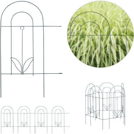 Relaxdays Garden Edging, 5 Piece Set, HxW: 62 x 244 cm, Decorative, Flowerbed Border Fence, Push-In, Metal, Green