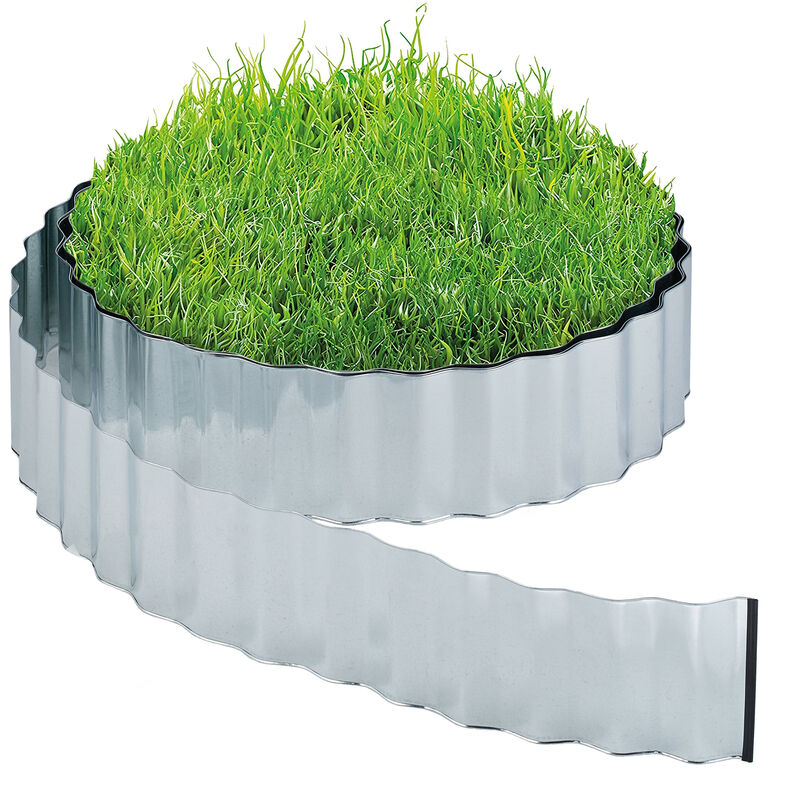 Relaxdays - Garden Edging, Lawn Border, 12 M Length, 16 Cm Height, Galvanised, Flexible, Metal, Silver Colour
