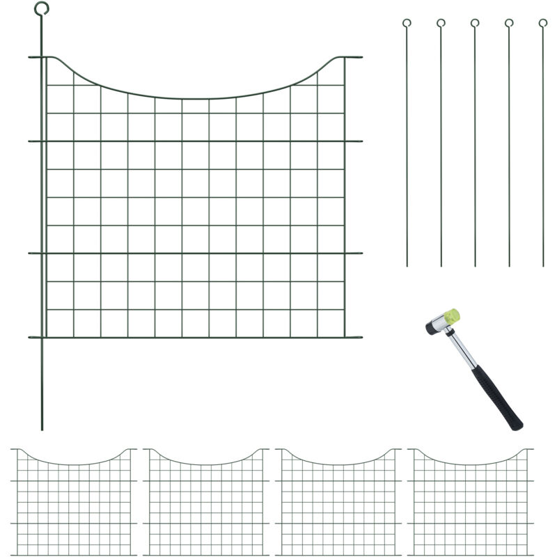 Relaxdays - Garden Fence, 5 Panels, Hxw, 65x75 Cm Each, Arch, Pond Border, Flowerbed Edging, Push-in, Metal, Dark Green