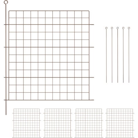 Relaxdays Garden Fence, 5 Panels, HxW: 78x75 cm Each, Straight Top, Pond Border, Flowerbed Edging, Push-In, Metal, Brown