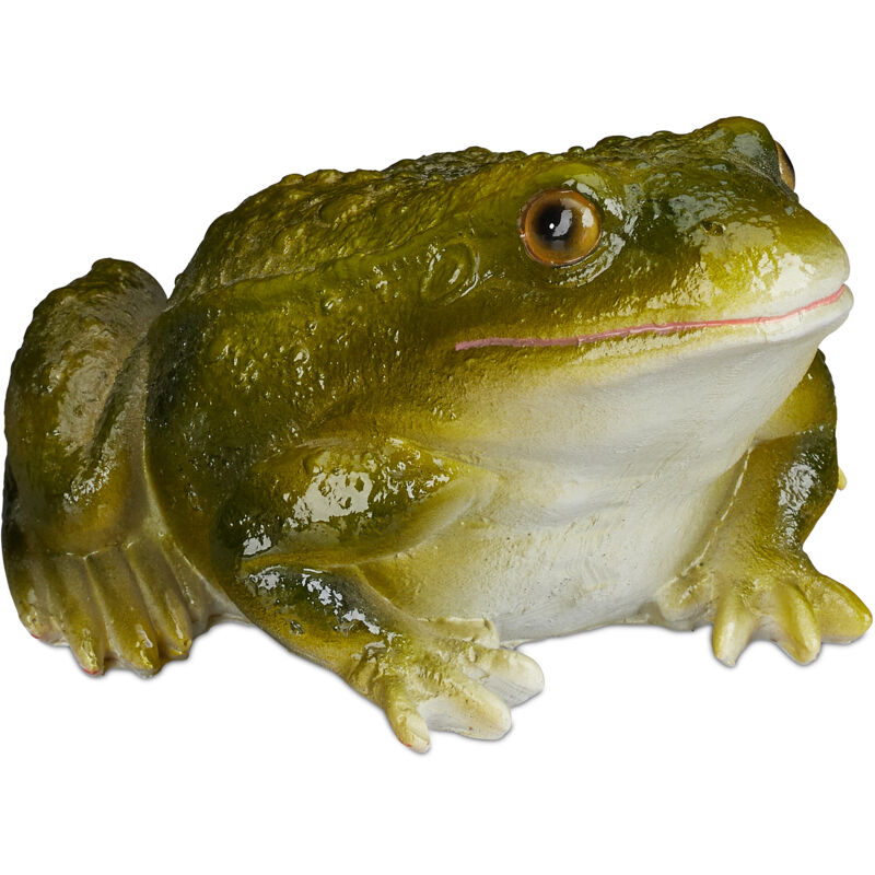 Garden Frog Figurine, Weatherproof, For Balcony, Patio, Pond, Poly-resin, Decor Toad Ornament, Green - Relaxdays