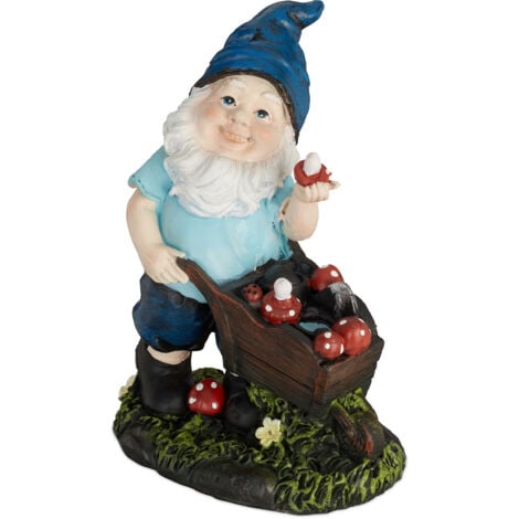 Relaxdays Garden Gnome with Toadstools, 2x Set, Weather & Frostproof, HxWxD: 14.5 x 10.5 x 7 cm, Figurine, Polyresin