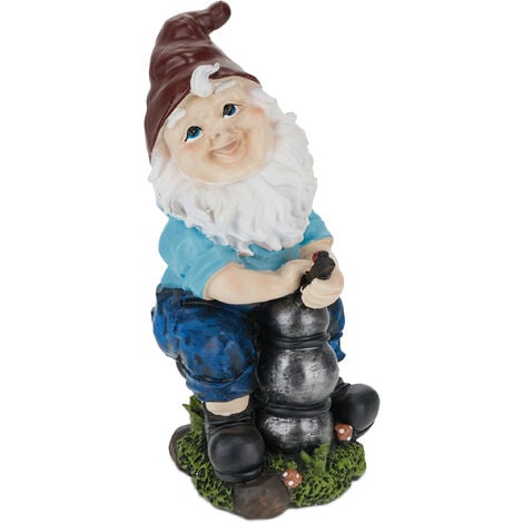Relaxdays Garden Gnome with Water Pump, Weather & Frost Resistant, 24.5 x 11 x 14 cm, Figurine, Polyresin, Multicoloured