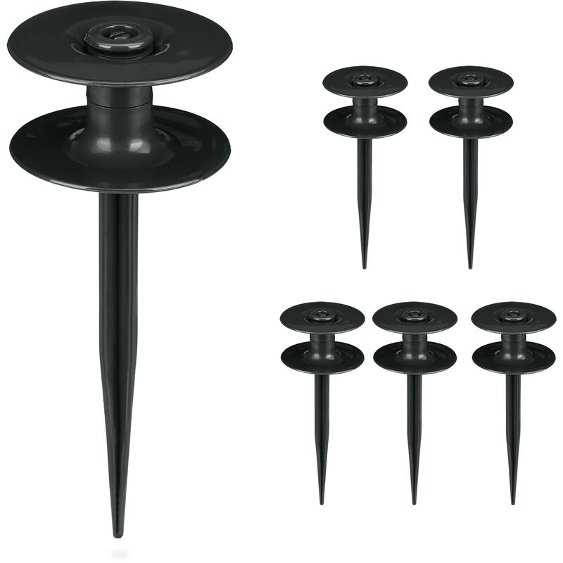 Relaxdays - Garden Hose Guide, Set of 6, Ground Spike, Plastic, Connect, Discreet, Support , Practical, HxD: 24x9cm, Black