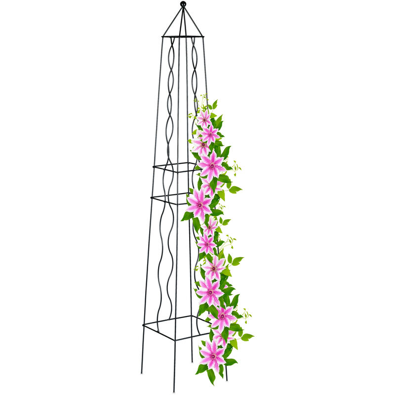 Relaxdays garden obelisk, metal trellis, climbing aid for plants, growing frame, weatherproof, steel, 122 cm (H), black