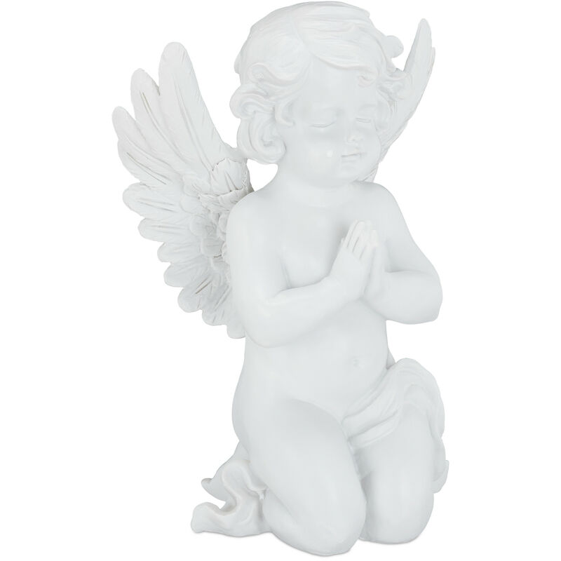 Relaxdays Garden Ornament Angel, Praying Cherub Figurine, Weather-& Frost-proof, Garden, Balcony, In- & Outdoors, Polyresin, White