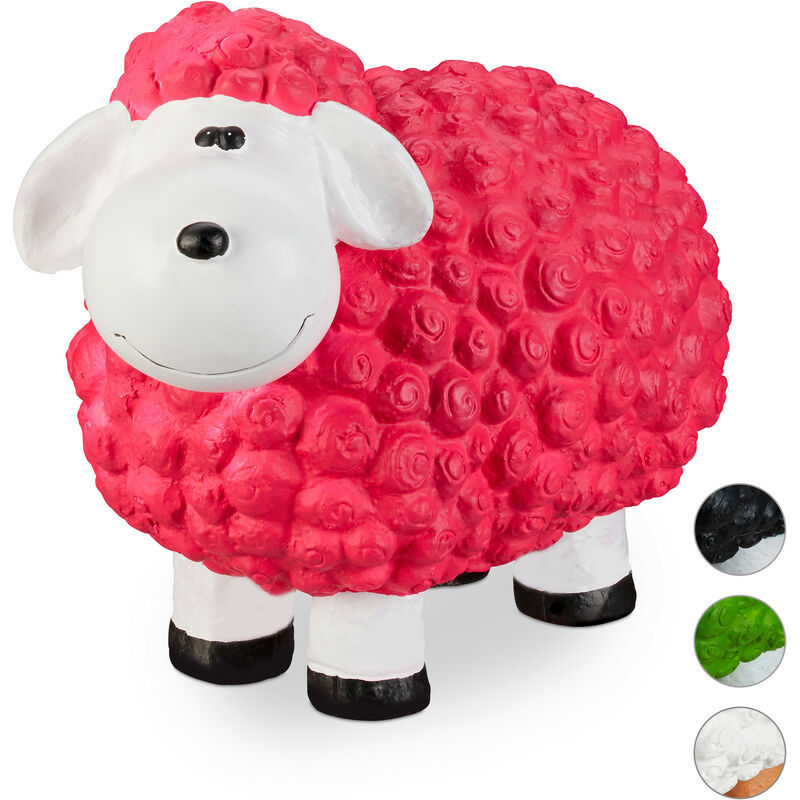 Garden Ornament Sheep, Frost-proof, Weather-proof, Hand-painted Garden Decoration, In-& Outside Use, Pink - Relaxdays