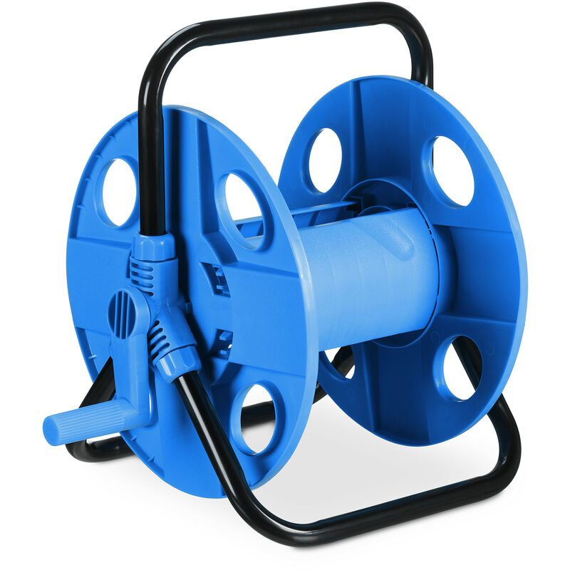 Relaxdays Garden Reel, 30 Meters 1/2" Hose, Handle, Steel, Plastic, Mobile. Space-saving, Hwd, 38x42x31 Cm, Blue/black