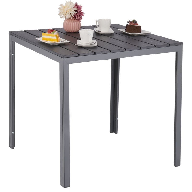 Garden Table, HxWxD: 74x78x78 cm, Balcony Table Wood Look, Plastic, Steel, Patio Table Square, Grey - Relaxdays