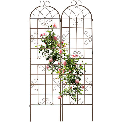 Relaxdays Garden Trellis, Set of 2, 220 x 52 cm, Metal, Support for Climbing Plants, Free-Standing, Rose Frame, Brown