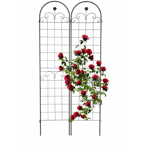 Relaxdays Garden Trellis, Set of 2, HxW 220 x 50 cm, Metal, Support for Climbing Plants, Ground Stake, Rose Frame, Black