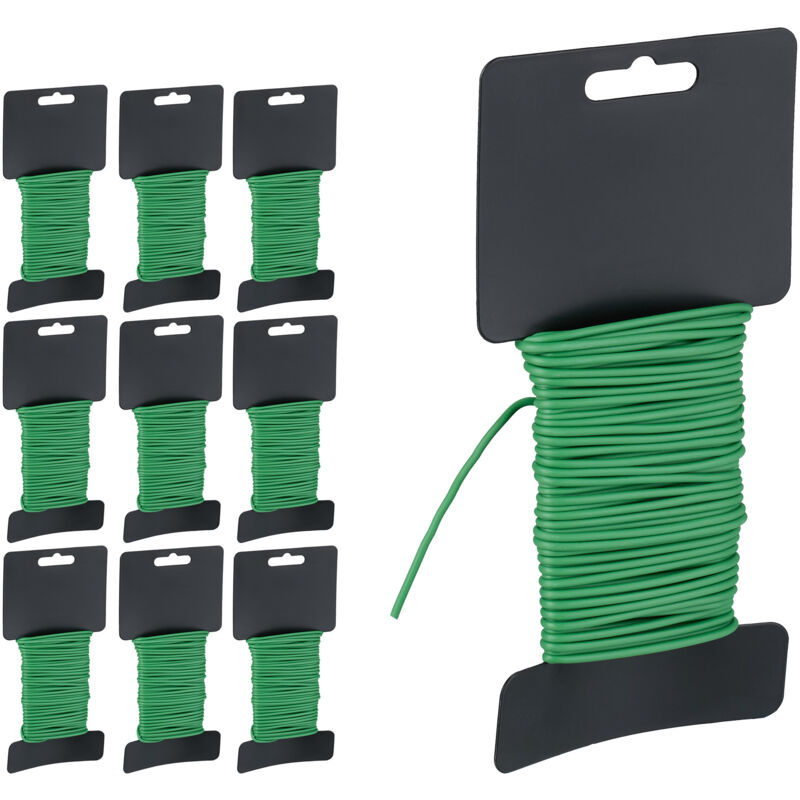 Relaxdays - Set Of 10 Garden Wires, 10m Length, Ø 2.5mm, Plastic Coated, For Plants, Soft Flower Support And Fixing, Green