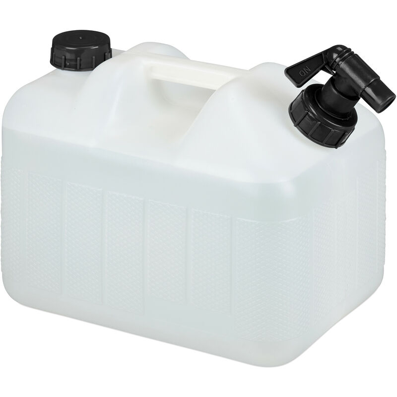 Jerrican d'eau avec robinet, plastique sans bpa, grande ouverture, poignée, 10 litres, noir et blanc - Relaxdays