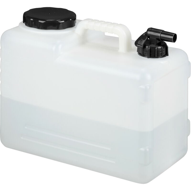 Jerrican d'eau avec robinet, plastique sans bpa, grande ouverture, poignée, 15 litres, noir et blanc - Relaxdays