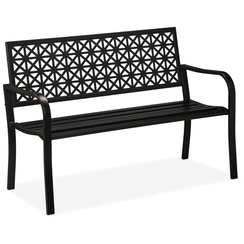Gartenbank, 2-sitzer, Terrasse, Balkon, Stahl, Geometrisches Design, Hbt, 85 X 127 X 62 Cm, Sitzbank, Schwarz - Relaxdays